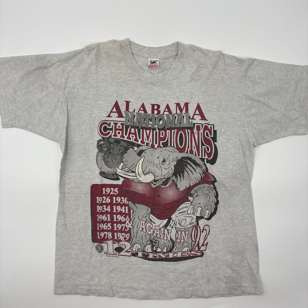 Vintage 1992 Alabama Crimson Tide National Champions T-Shirt Mens XL Gray USA